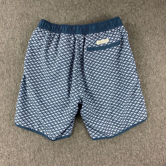 Fair Harbor Swim Trunks Mens Medium Blue Geometric Drawstring Lined 2 In 1 - Picture 10 of 13